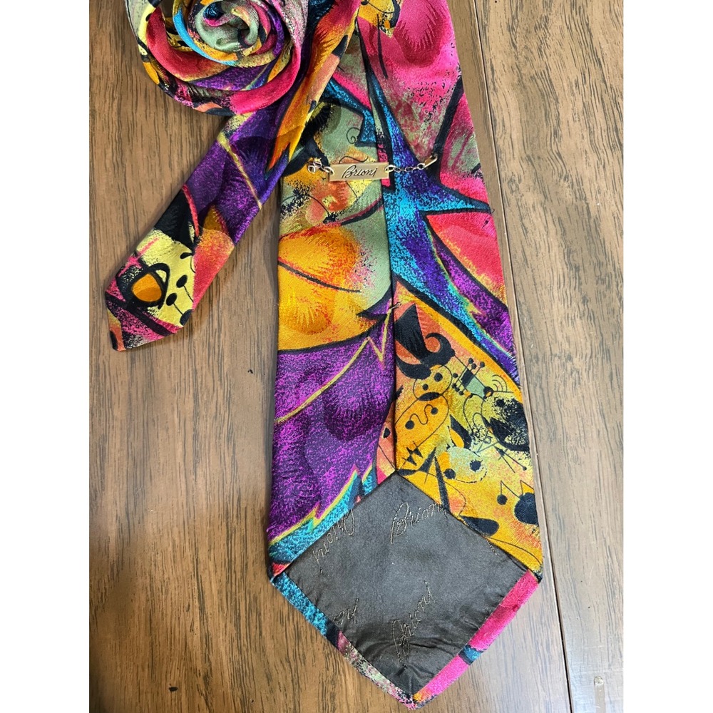 Vintage Brioni Silk Tie Multicolor Abstract Art Print Made Italy Designer READ